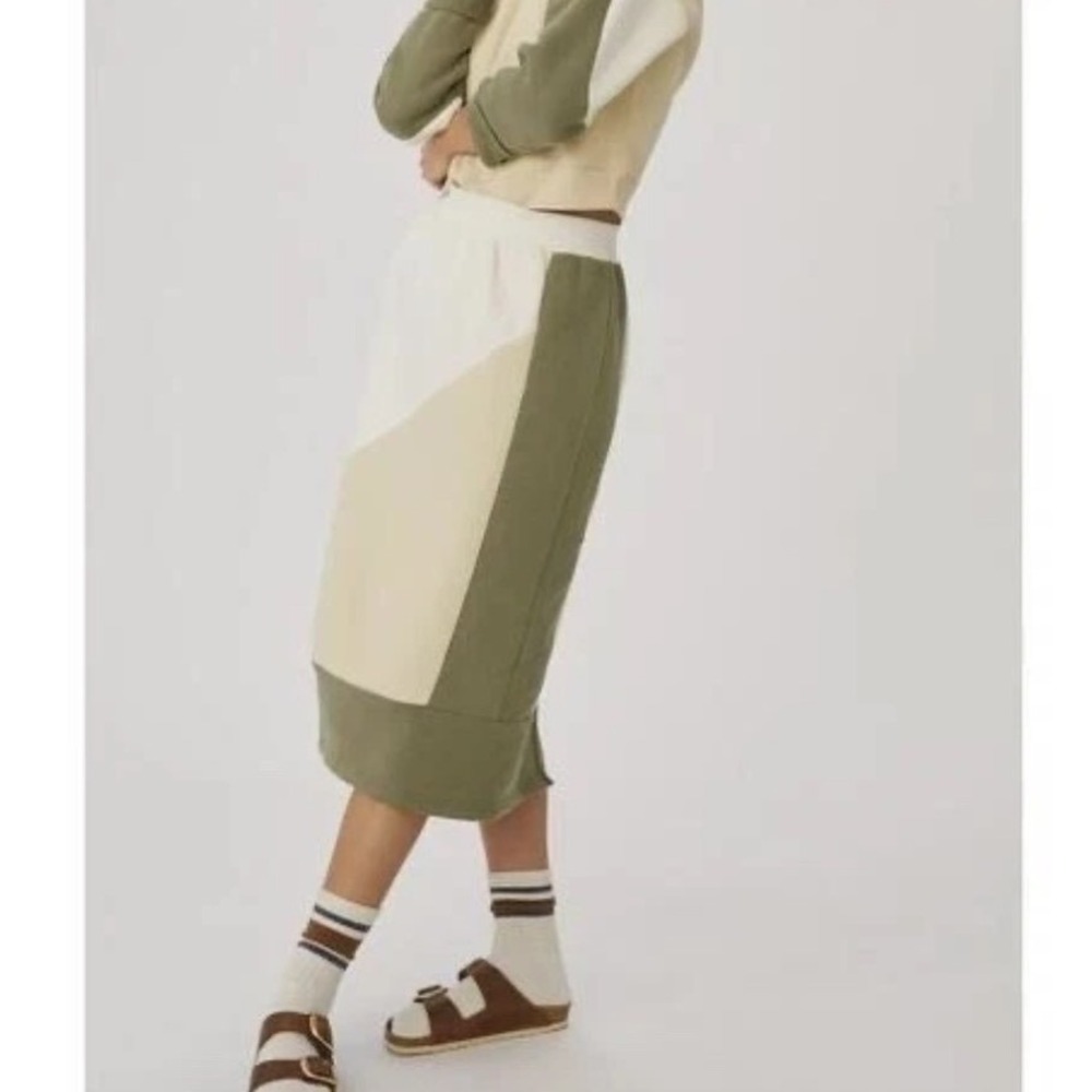 Daily Practice Anthropologie Colorblock Sweatshirt Skirt Petite XS Green White